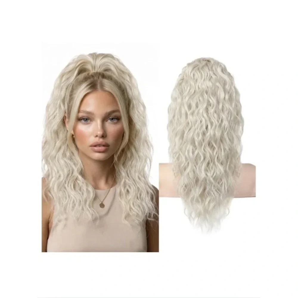 REECHO 18 Inch Curly Claw Ponytail Extension Platinum Blonde Synthetic 160g
